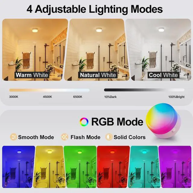 Alt view image 2 of 7 - Rechargeable Shower Light with Silicone Cover, 4000mAh, RGBW, Cordless Waterproof LED Shower Lights for Inside Shower, Remote Control & Magnetic Mount, Shower Lamp for Bathroom Closet Bedroom, 1 Pack