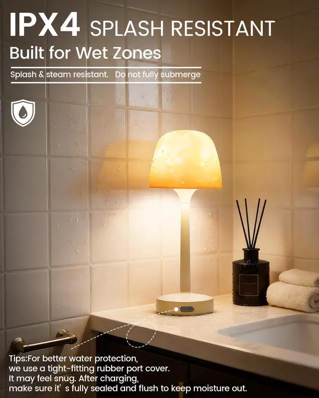 Alt view image 4 of 7 - Waterproof Bathroom Shower Lamp with Ocean Wave Projector, 2-in-1 Table Night Light, 16 RGB Colors, 3 White Modes, 5000mAh Rechargeable USB-C Lamp with Touch & Remote for Spa Shower, Bedroom, Gifts