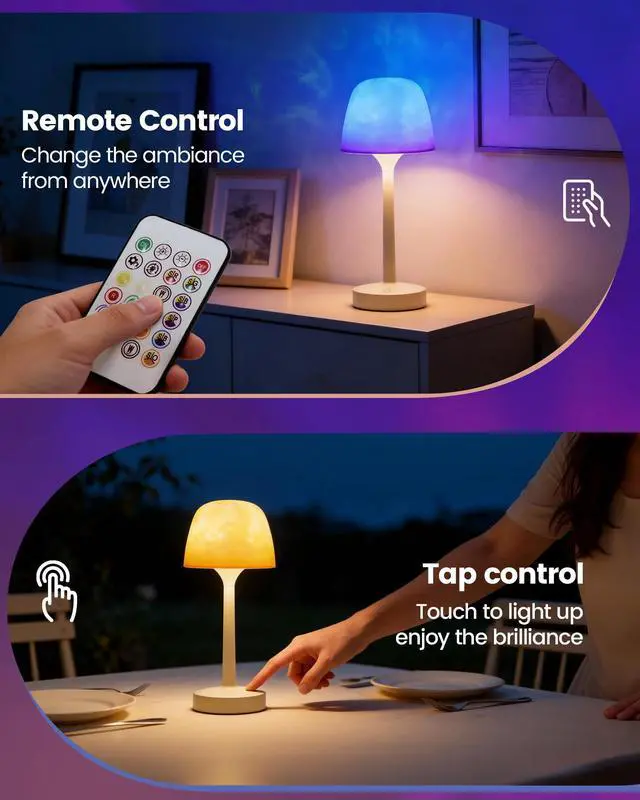 Alt view image 6 of 7 - Waterproof Bathroom Shower Lamp with Ocean Wave Projector, 2-in-1 Table Night Light, 16 RGB Colors, 3 White Modes, 5000mAh Rechargeable USB-C Lamp with Touch & Remote for Spa Shower, Bedroom, Gifts