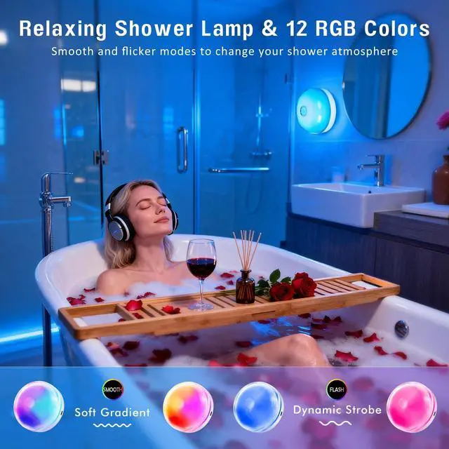 Alt view image 3 of 7 - 4-Pack Shower Light for Inside Shower, 15 RGBW Color Changeable shower Lamp Waterproof with Remote(DimmableTimer), Bathroom Light, Wireless LED Mood Lighting for Bedroom, Closet, Party, Night Light
