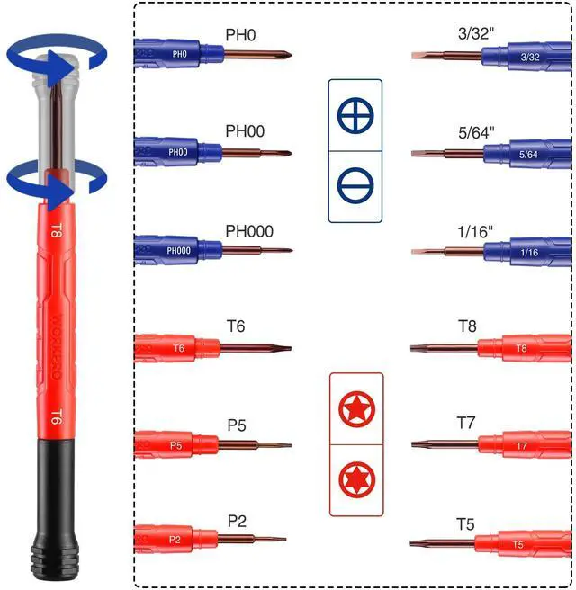 Alt view image 2 of 7 - 6-Piece Precision Screwdriver Set, 12 Sizes Double-Ended Small Screwdrivers with Phillips, Slotted, Pentalobe and Torx Tips, Mini Screwdriver for Eyeglasses, Watches, Computers and Phones