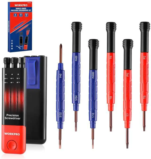 Main image of 6-Piece Precision Screwdriver Set, 12 Sizes Double-Ended Small Screwdrivers with Phillips, Slotted, Pentalobe and Torx Tips, Mini Screwdriver for Eyeglasses, Watches, Computers and Phones