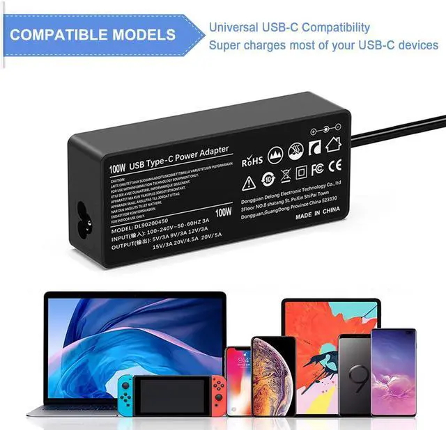 Alt view image 4 of 7 - 100W 90W USB C Type-C Charger for Lenovo Thinkpad Carbon x1 5th 6th Gen, GX20M33579 4X20M26268 IdeaPad 13" 720 P580 P500 Y400 Y500 Yoga 370 910 920 X280 X390 X395 Laptop Power AC Adapter