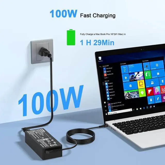 Alt view image 5 of 6 - 100W USB C Fast Charger Power Adapter Compatible with Lenovo Thinkpad,MacBook Pro/Air, iPad Pro,HP,Dell,Asus All USB-C Device