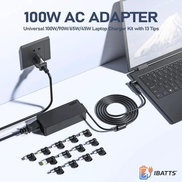 Alt view image 2 of 7 - 100W USB-C Laptop Charger with 13 Tips, Universal AC Adapter Compatible with Dell HP MacBook Vivobook ThinkPad IPad Lenovo Acer Asus Samsung, 90W 65W 45W Chromebook Power Supply