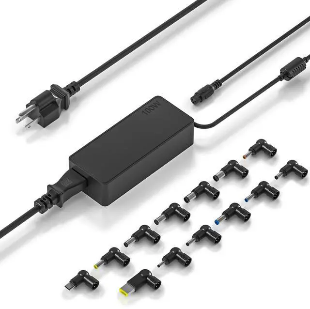 Main image of 100W USB-C Laptop Charger with 13 Tips, Universal AC Adapter Compatible with Dell HP MacBook Vivobook ThinkPad IPad Lenovo Acer Asus Samsung, 90W 65W 45W Chromebook Power Supply