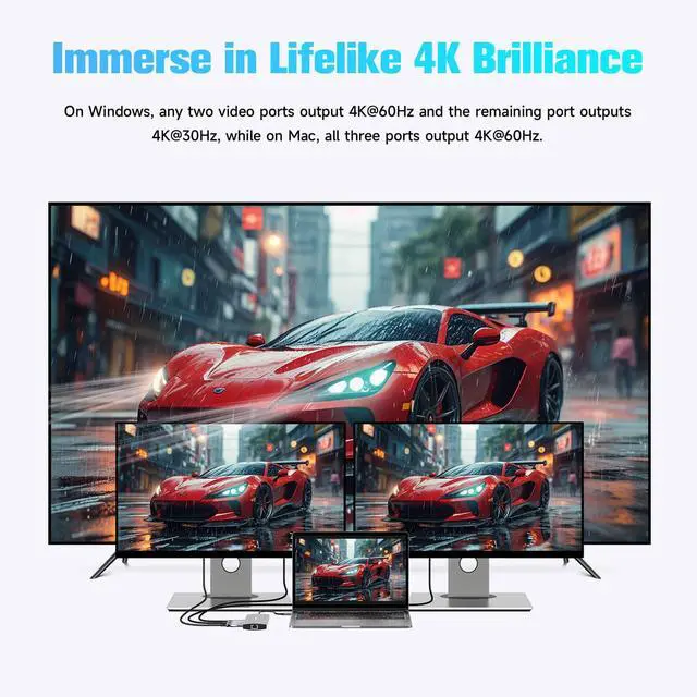 Alt view image 3 of 7 - USB C Hub Docking Station Dual Monitor 12 in 1 Triple Display Multiport Adapter with 2 HDMI, 4K DP, 3 USB 3.2 10Gbps, 2 USB 3.0 Ports, 100W PD, Gigabit Ethernet, SD/TF for MacBook, Laptops