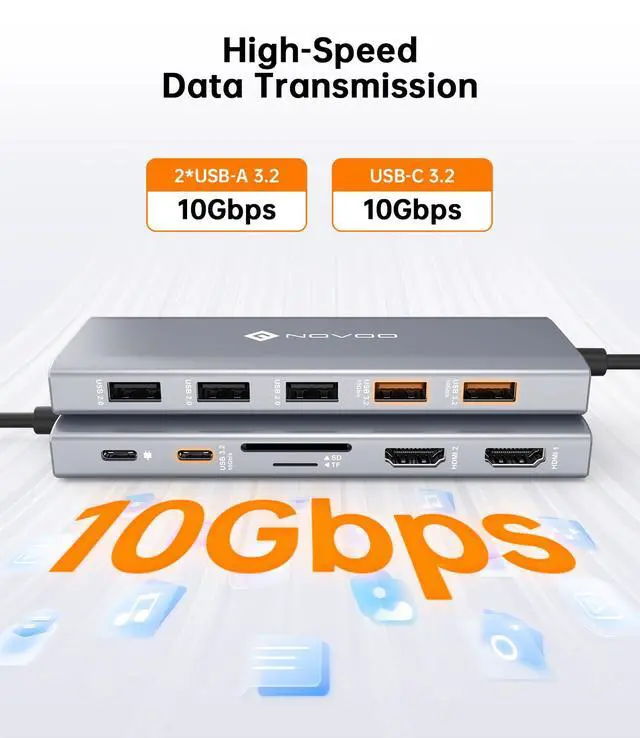 Alt view image 6 of 7 - USB C Docking Station Dual Monitor, 12-in-1 USB C Hub with HDMI 4K, VGA, USB 10Gbps, SD/TF, 100W PD, Multiport Adapter Compatible with MacBook Dell HP Surface