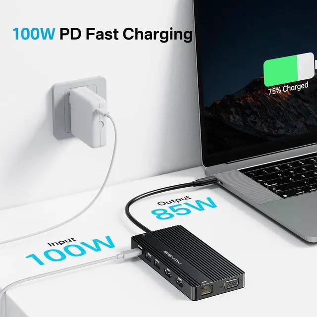 Alt view image 6 of 7 - USB C Docking Station Dual HDMI Monitor, Laptop Docking Station 3 Monitors, 2 * 4K HDMI+1080p VGA+100W PD+Ethernet+3 USBC 10Gbps+SD/TF+Audio Adapter, USB C Hub for Dell/Lenovo/HP/ThinkPad(Black)
