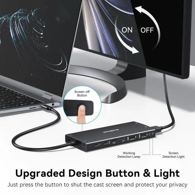 Alt view image 3 of 7 - USB C Laptop Docking Station Dual Monitor 4K@60Hz+DP 8K@30Hz for Dell HP, USB C Hub Docking Station 3 Monitors 15 in 1 USBC Dongle Multiport Adapter with USB A Port+Button+PD+Ethernet+SD/TF+Audio