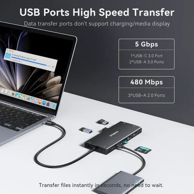Alt view image 7 of 7 - USB C Laptop Docking Station Dual Monitor 4K@60Hz+DP 8K@30Hz for Dell HP, USB C Hub Docking Station 3 Monitors 15 in 1 USBC Dongle Multiport Adapter with USB A Port+Button+PD+Ethernet+SD/TF+Audio