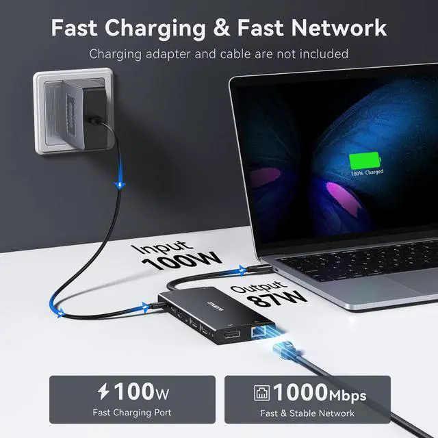 Alt view image 6 of 7 - USB C Laptop Docking Station Dual Monitor 4K@60Hz+DP 8K@30Hz for Dell HP, USB C Hub Docking Station 3 Monitors 15 in 1 USBC Dongle Multiport Adapter with USB A Port+Button+PD+Ethernet+SD/TF+Audio