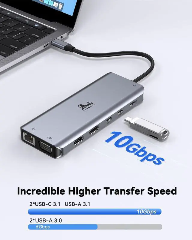 Alt view image 6 of 7 - USB C Docking Station Dual Monitor for Laptop, 14-in-1 USB-C Hub with Triple Display, 2 HDMI + VGA, Ethernet, 6 USB A/C 3.0/2.0, PD, SD/TF, Audio, USBC Dock for Surface/HP/Dell/Lenovo/MacBook