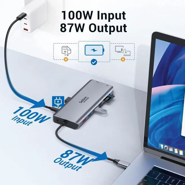 Alt view image 7 of 7 - USB C Docking Station Dual Monitor, 14-in-1 Triple Display Dual 4K HDMI & VGA, 10Gbps Data Transfer, 100W PD, Gigabit Ethernet, SD/microSD Card Reader, Audio - USB-C Hub for Dell HP Lenovo MacBook