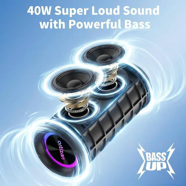 Alt view image 2 of 6 - Portable Bluetooth Speaker Wireless (2nd Gen), 40W Powerful Sound and Deep Bass, 30 Hours Playtime, IPX7 Waterproof, TWS for 2 Speakers Pairing for Shower, Outdoor - Electronics Gift (Black)