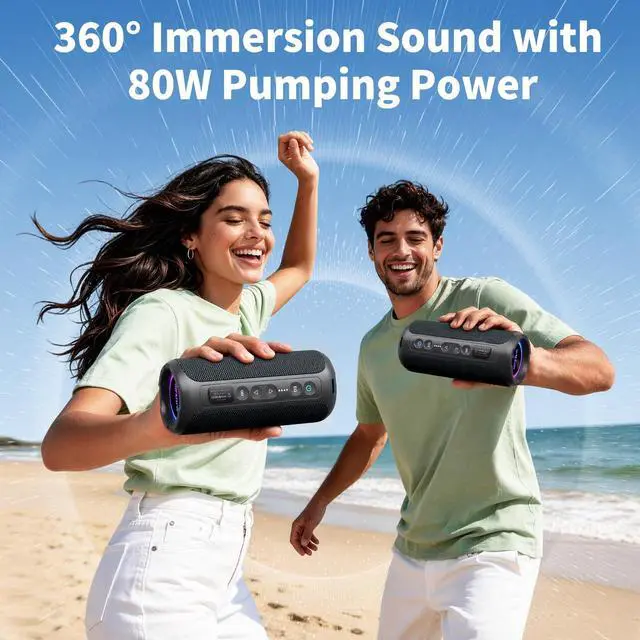 Alt view image 4 of 6 - Portable Bluetooth Speaker Wireless (2nd Gen), 40W Powerful Sound and Deep Bass, 30 Hours Playtime, IPX7 Waterproof, TWS for 2 Speakers Pairing for Shower, Outdoor - Electronics Gift (Black)