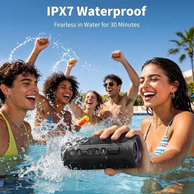 Alt view image 5 of 6 - Portable Bluetooth Speaker Wireless (2nd Gen), 40W Powerful Sound and Deep Bass, 30 Hours Playtime, IPX7 Waterproof, TWS for 2 Speakers Pairing for Shower, Outdoor - Electronics Gift (Black)