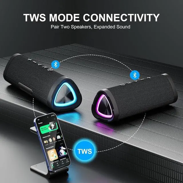 Alt view image 5 of 6 - Wireless Portable Bluetooth Speaker with 24W Stereo Sound,24H Playtime, IPX7 Waterproof,TWS Dual Pairing,Suitable for Home/Outdoor