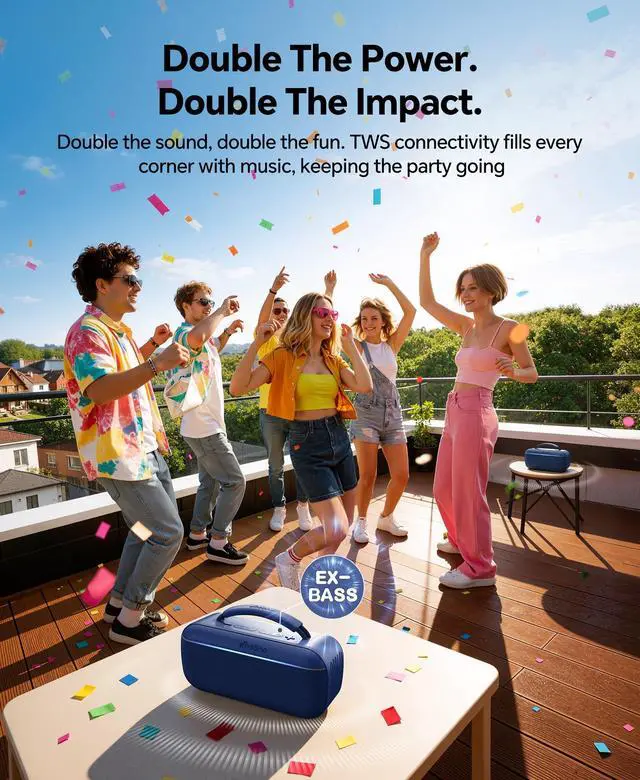Alt view image 5 of 5 - Portable Bluetooth Speaker Wireless: 100W(Peak) SoundPulse 2.0 with BassBoost, Waterproof Loud Party Speakers, Unlimited Pairing, TWS for Outdoor/Indoor, Beach Vacation Essential, Blue
