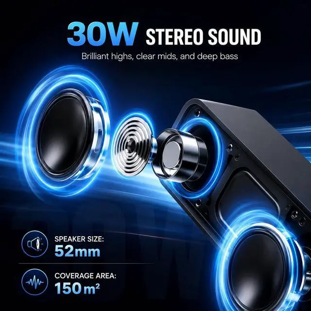 Alt view image 2 of 7 - Portable Bluetooth Speaker with Lights x Holidays/World Cup Stuffers, 30W Loud Stereo Sound, Bluetooth5.4, Enhanced Bass,24H Playtime, TWS Pairing, IPX7 Waterproof, Speakersfor Home/Party/Outdoor