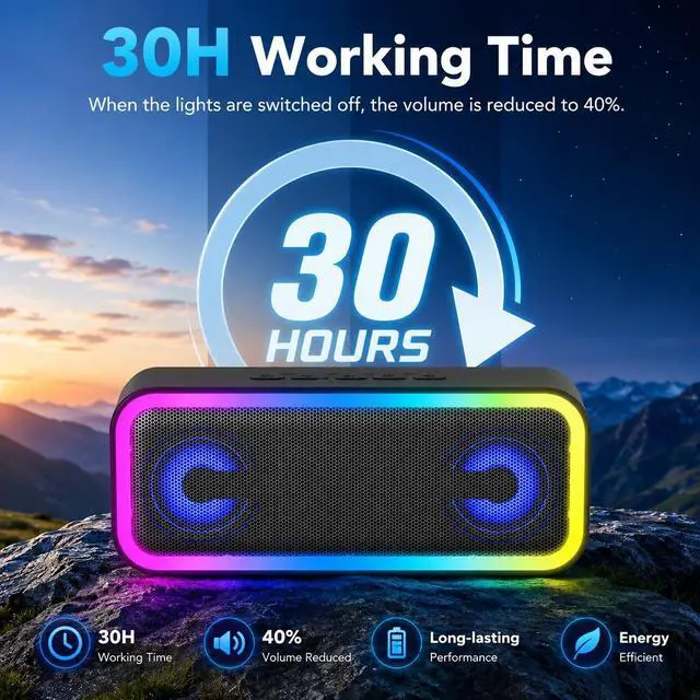 Alt view image 4 of 7 - Portable Bluetooth Speaker with Lights x Holidays/World Cup Stuffers, 30W Loud Stereo Sound, Bluetooth5.4, Enhanced Bass,24H Playtime, TWS Pairing, IPX7 Waterproof, Speakersfor Home/Party/Outdoor