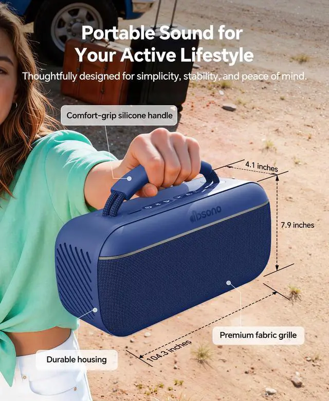 Alt view image 4 of 5 - Portable Bluetooth Speaker Wireless: 100W(Peak) SoundPulse 2.0 with BassBoost, Waterproof Loud Party Speakers, Unlimited Pairing, TWS for Outdoor/Indoor, Beach Vacation Essential, Blue