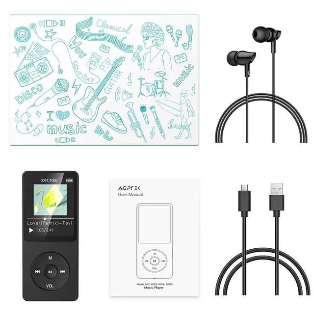 Alt view image 7 of 7 - A02 32GB MP3 Player, 70 Hours Playback Lossless Sound Music Player, Supports up to 128GB(Black)