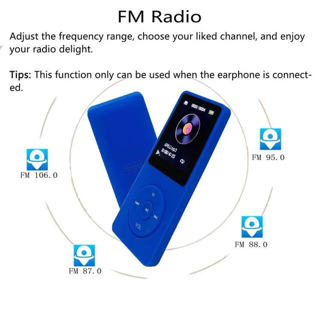 Alt view image 3 of 7 - MP3 Player 32GB with Speaker Earphone Portable Mini Blue Music Player Support Voice Recorder E-Book 1.8 inch HD Screen Support up to 128GB