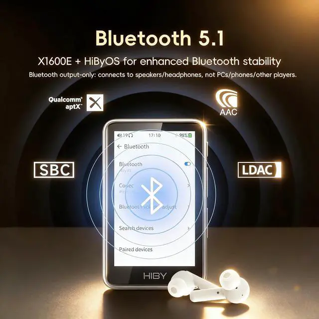 Alt view image 4 of 7 - Music R1 Bluetooth MP3 Player with Touchscreen, Hi-Res Audio & Wireless Dual Certified, Supports Tidal & Qobuz Streaming, LDAC, Expandable Storage up to 2TB, 15-Hour Playtime