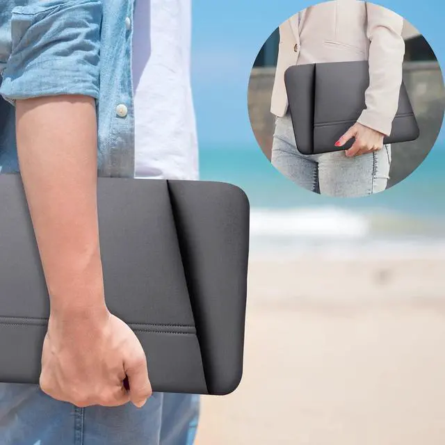 Alt view image 6 of 7 - Laptop Case, 15.6 inch Laptop Sleeve, Sturdy 15 inch HP Computer Bag, Lenovo Computer Briefcase Carrying Cover Case 16 inch Neoprene Bag with Pockets for Dell Asus Gifts for Women Men, Grey