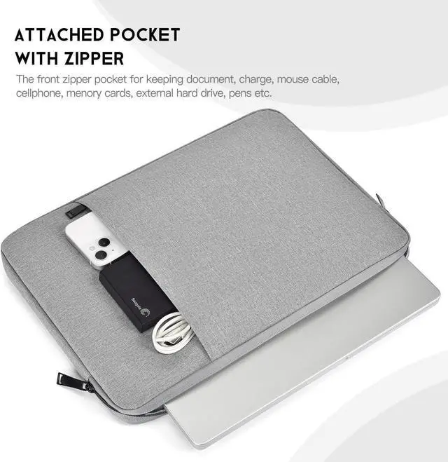 Alt view image 3 of 7 - Laptop Sleeve Case 15.6 16 inch, Shockproof Protective Computer Carrying Cover with Accessory Pocket, Water-Resistant Travel Laptop Bag for HP, Dell, Lenovo, Acer, ASUS, Chromebook -Grey