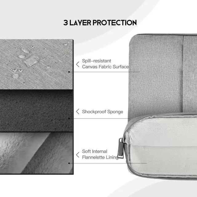 Alt view image 5 of 7 - Laptop Sleeve Case 15.6 16 inch, Shockproof Protective Computer Carrying Cover with Accessory Pocket, Water-Resistant Travel Laptop Bag for HP, Dell, Lenovo, Acer, ASUS, Chromebook -Grey