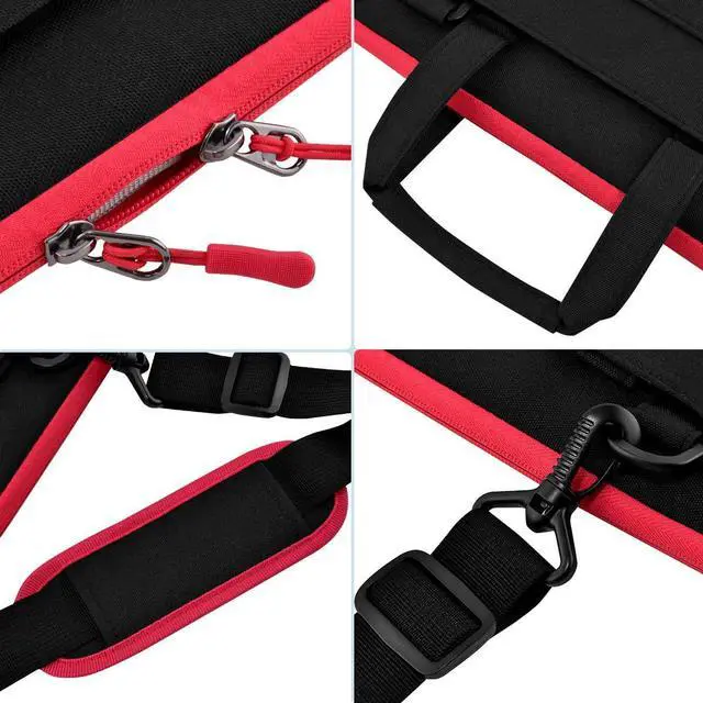 Alt view image 6 of 6 - Laptop Case 15.6 inch Shoulder Bag, Durable Shockproof Protective Computer Carrying Briefcase with Multi-Pockets and Strap Compatible with Most 15.6 inch Notebooks,Black red