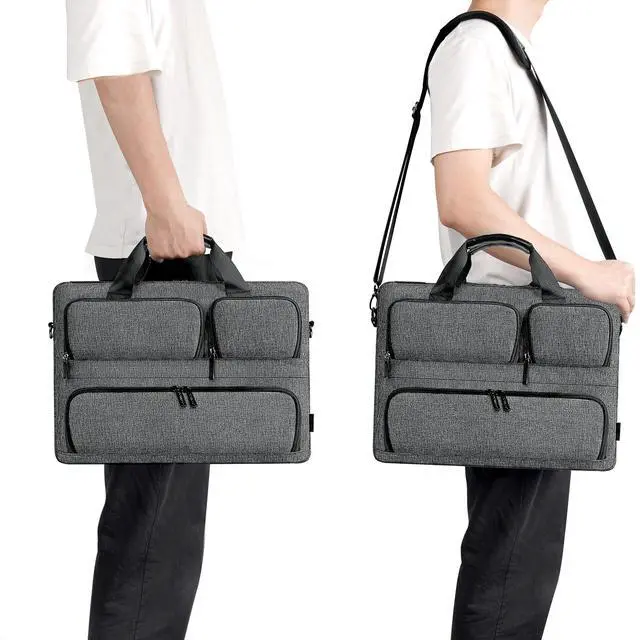 Alt view image 2 of 7 - 15-15.6 Inch Laptop Sleeve Waterproof Laptop Case Business Briefcase Portable Computer Bag with Shoulderstrap for HP ProBook/Acer/Dell Precision,Dark Grey
