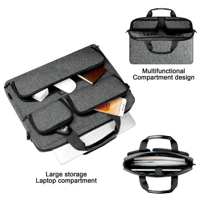 Alt view image 3 of 7 - 15-15.6 Inch Laptop Sleeve Waterproof Laptop Case Business Briefcase Portable Computer Bag with Shoulderstrap for HP ProBook/Acer/Dell Precision,Dark Grey