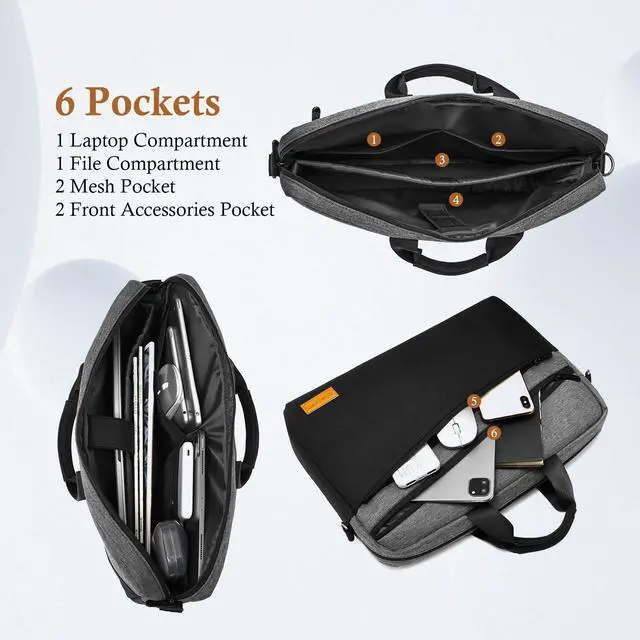 Alt view image 5 of 7 - 15 15.6 16 inch Laptop Computer PC Shoulder Bag Carrying Case, Water-Repellent Fabric Briefcase, Lightweight Toploader, Business Casual or School