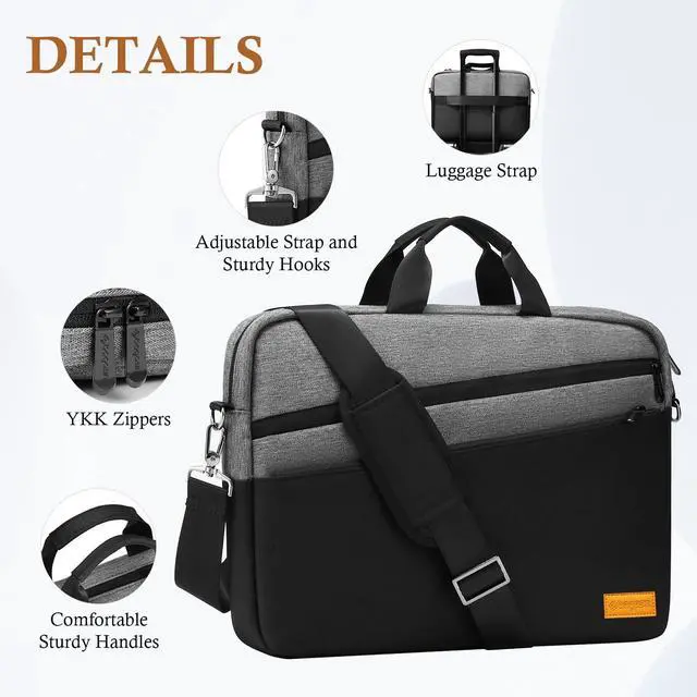 Alt view image 7 of 7 - 15 15.6 16 inch Laptop Computer PC Shoulder Bag Carrying Case, Water-Repellent Fabric Briefcase, Lightweight Toploader, Business Casual or School