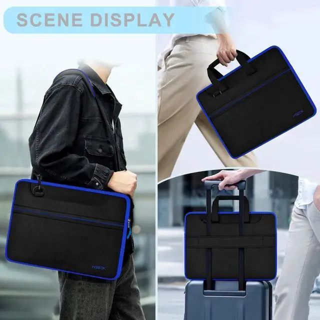 Alt view image 2 of 6 - Laptop Case 15.6 inch Shoulder Bag, Durable Shockproof Protective Computer Carrying Briefcase with Multi-Pockets and Strap Compatible with Most 15.6 inch Notebooks,Black blue