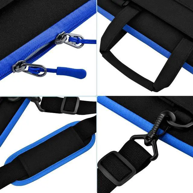 Alt view image 6 of 6 - Laptop Case 15.6 inch Shoulder Bag, Durable Shockproof Protective Computer Carrying Briefcase with Multi-Pockets and Strap Compatible with Most 15.6 inch Notebooks,Black blue