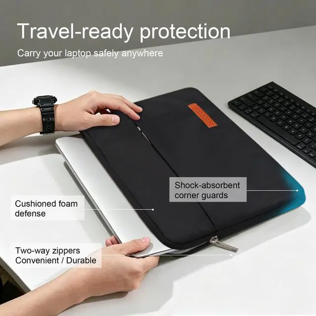 Alt view image 6 of 7 - 15-15.6 Inch Laptop Sleeve Case for Acer HP Lenovo Dell ASUS Laptop, Acer Aspire 15, HP Pavilion/Envy 15, Dell Inspiron/Latitude 15, Lenovo IdeaPad 15, ASUS ZenBook 15 Computer Bag, Black