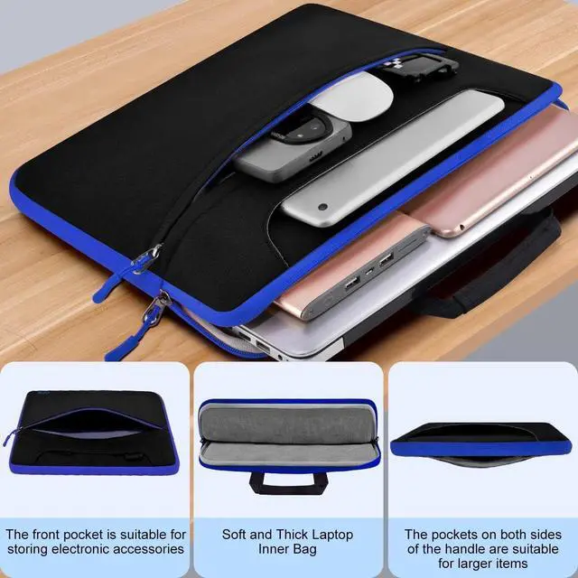 Alt view image 5 of 6 - Laptop Case 15.6 inch Shoulder Bag, Durable Shockproof Protective Computer Carrying Briefcase with Multi-Pockets and Strap Compatible with Most 15.6 inch Notebooks,Black blue