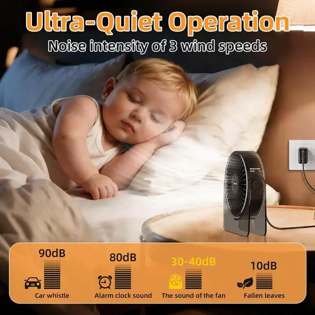 Alt view image 3 of 7 - USB Desk Fan, 6Inch Portable Table Fan, 3 Speeds Quiet Powerful Cooling,Personal Mini Small Fan with Adjustable Tilt for Desk Bedroom Home Office Car Table Travel, No Battery, Black