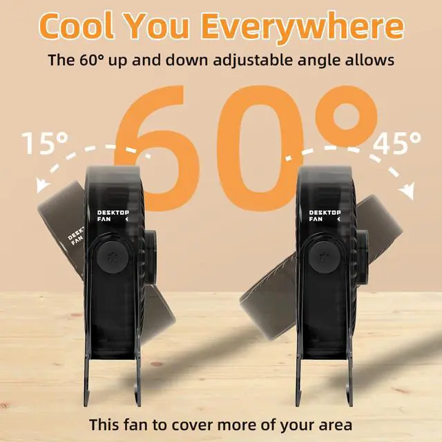 Alt view image 4 of 7 - USB Desk Fan, 6Inch Portable Table Fan, 3 Speeds Quiet Powerful Cooling,Personal Mini Small Fan with Adjustable Tilt for Desk Bedroom Home Office Car Table Travel, No Battery, Black