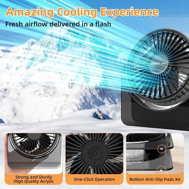 Alt view image 7 of 7 - USB Desk Fan, 6Inch Portable Table Fan, 3 Speeds Quiet Powerful Cooling,Personal Mini Small Fan with Adjustable Tilt for Desk Bedroom Home Office Car Table Travel, No Battery, Black