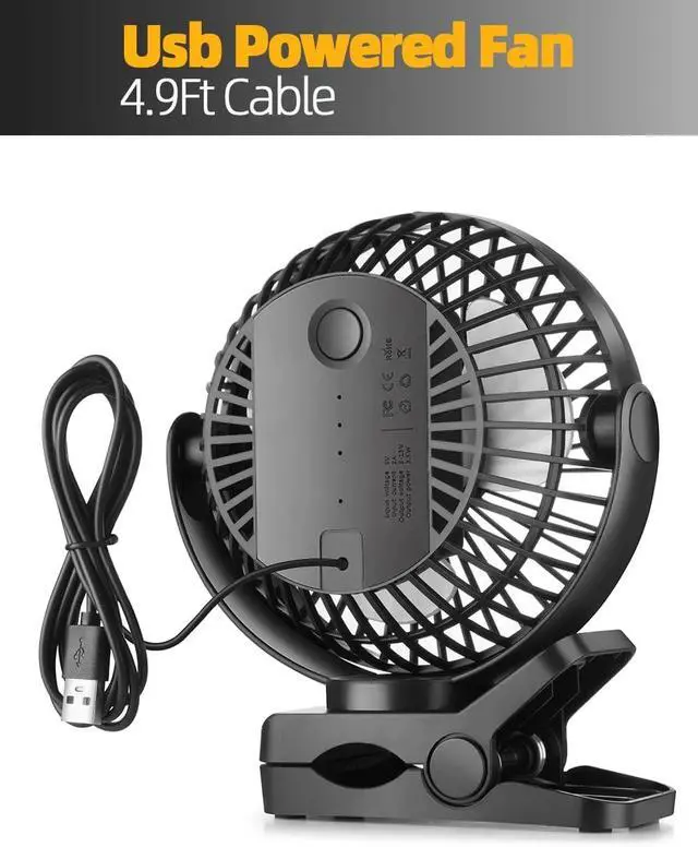 Alt view image 5 of 5 - 6 inch USB Clip on Fan, Portable Small Desk Fan : 360° Rotation, 3 Speeds Wind Table Fan, Quiet Powerful for Home,Office (USB Powered Fan Not Rechargeable) - Light Blue