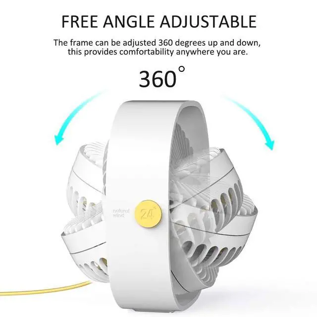 Alt view image 3 of 6 - 2024 USB Desk Fans Small Quiet 4 Inch, 3 Speeds Portable Table Fan, 360°Rotatable Mini Desk Fan, Five-bladed Turbo Blade, 3.9 Feet Powered by USB with Anti-slip Pad - White