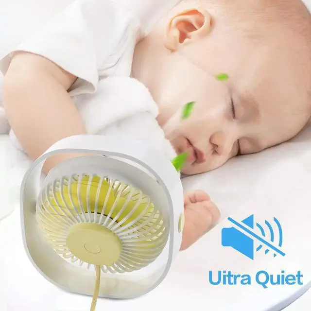Alt view image 4 of 6 - 2024 USB Desk Fans Small Quiet 4 Inch, 3 Speeds Portable Table Fan, 360°Rotatable Mini Desk Fan, Five-bladed Turbo Blade, 3.9 Feet Powered by USB with Anti-slip Pad - White