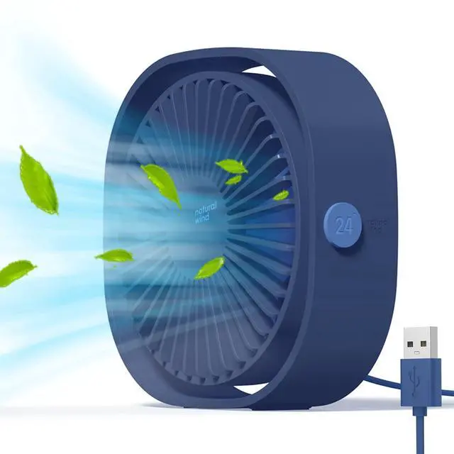 Main image of Small USB Fan Small Quiet Portable USB Powered ONLY (No Battery), Cooling 3 Speed Setting 360° Adjustable Swivel Desktop Personal Fan for Home Office Bedroom Outdoor Travel Summer, Blue