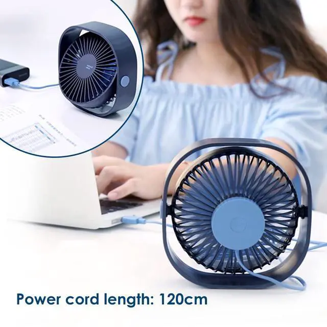 Alt view image 3 of 7 - Small USB Fan Small Quiet Portable USB Powered ONLY (No Battery), Cooling 3 Speed Setting 360° Adjustable Swivel Desktop Personal Fan for Home Office Bedroom Outdoor Travel Summer, Blue