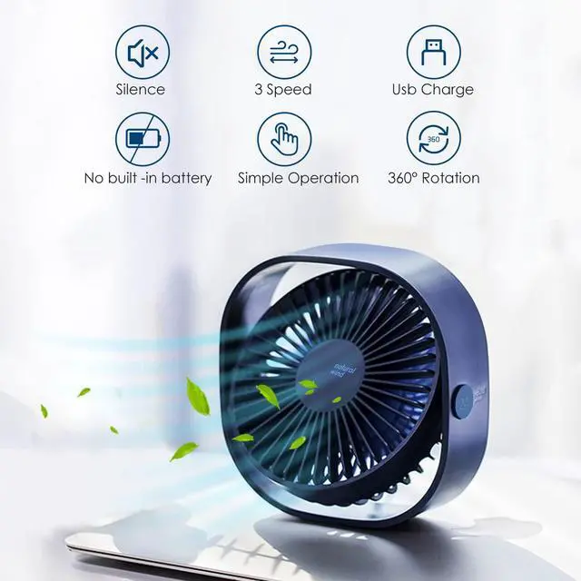 Alt view image 2 of 7 - Small USB Fan Small Quiet Portable USB Powered ONLY (No Battery), Cooling 3 Speed Setting 360° Adjustable Swivel Desktop Personal Fan for Home Office Bedroom Outdoor Travel Summer, Blue